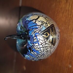 Blue and Silver Art Glass Apple